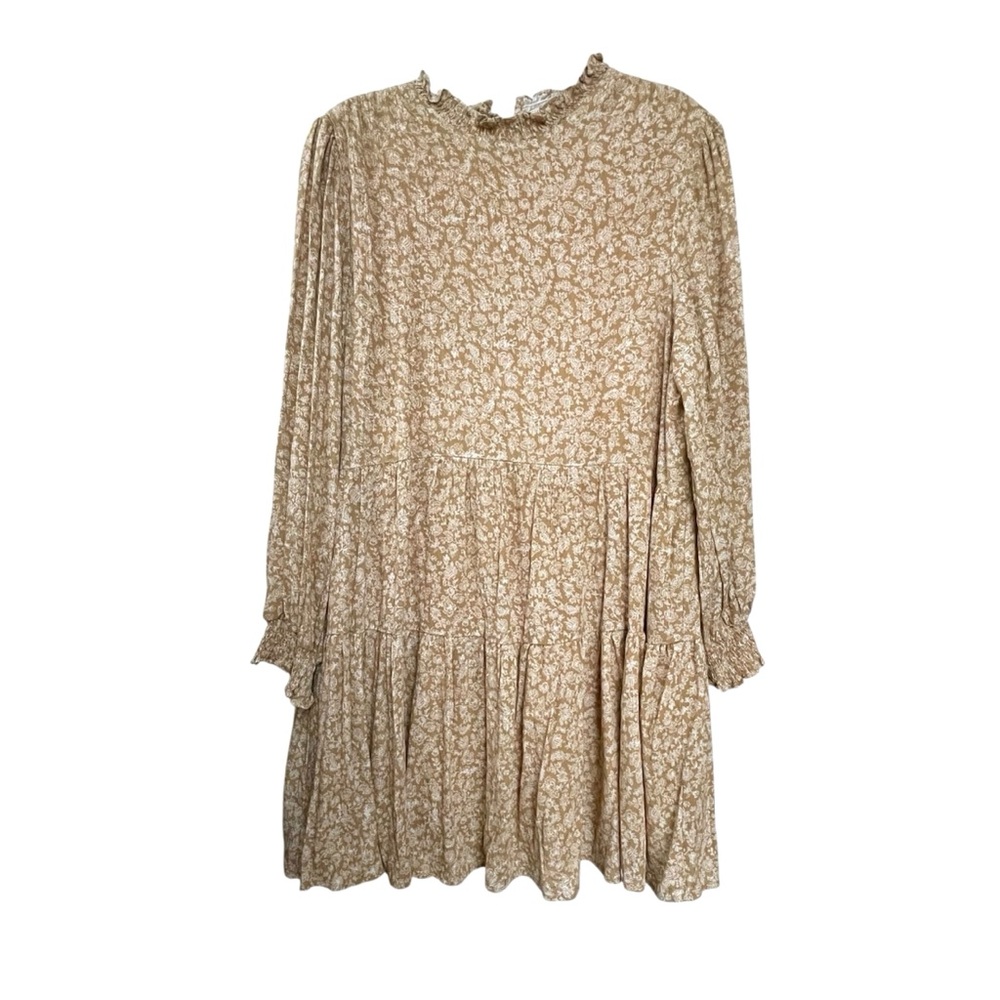 NEUFLORA Floral Print Long Sleeve Mini Dress Mustard White M